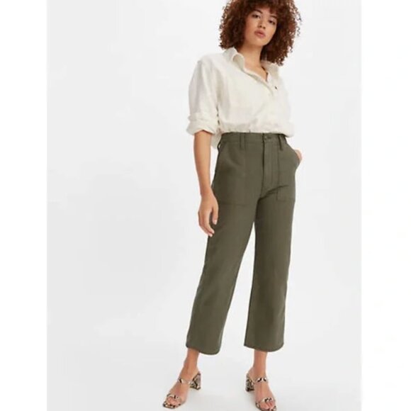 Levi's Ribcage Straight Utility Pants Green NWT - Picture 2 of 7